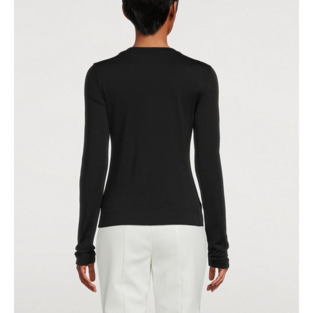 Theory Tiny Tee Long Sleeve Crew Neck Black Rib Knit Top Fitted XL - Picture 6 of 10